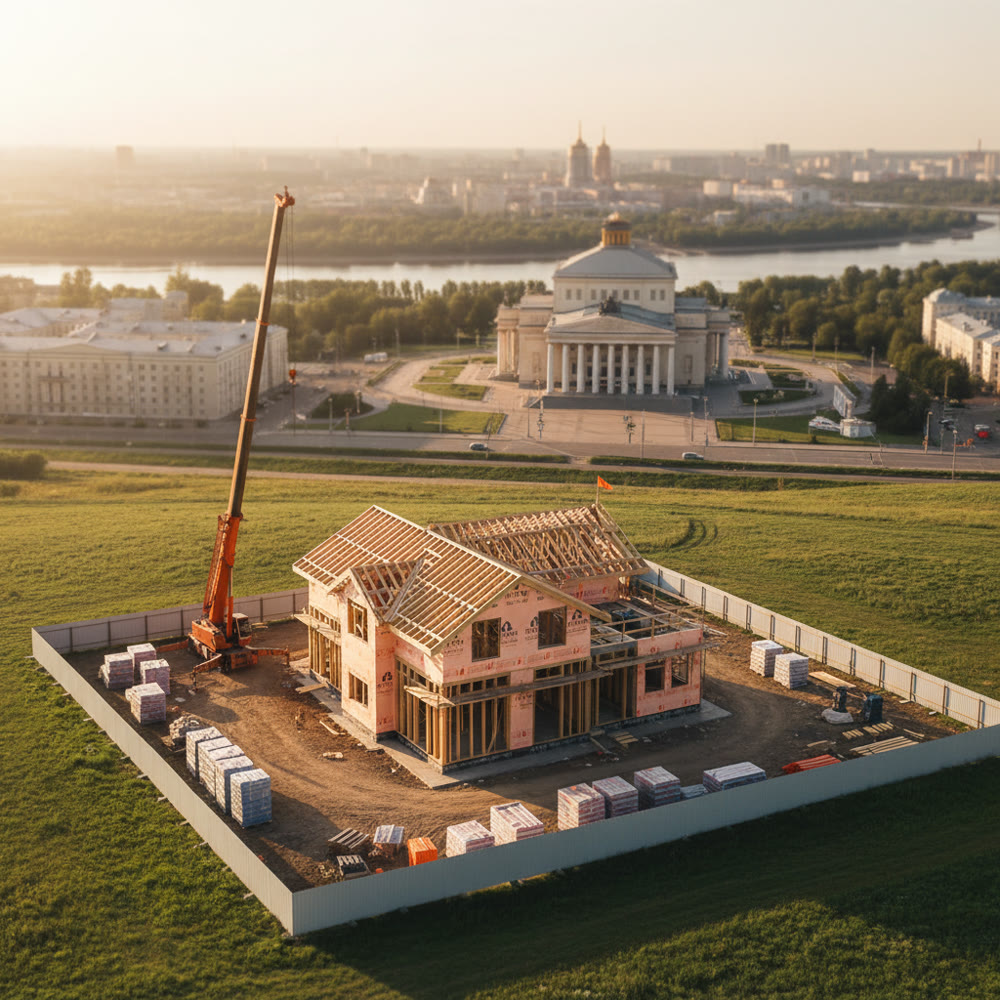 Вид на небоскрёбы делового квартала и Храм-на-Крови, реклама строительства домов в Новосибирске